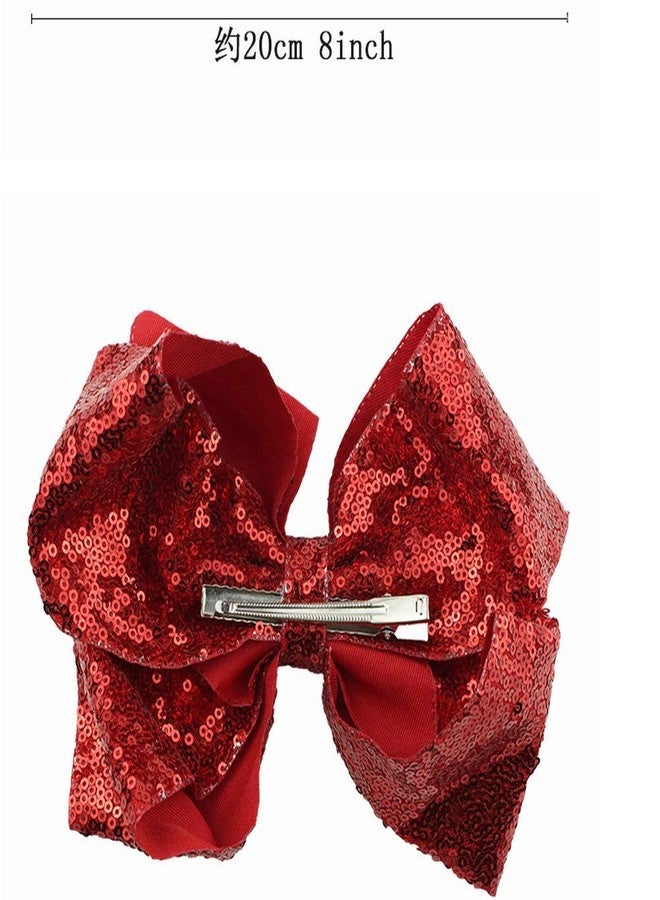 IRIDESCENT Party Hair Bows Clips 2pcs Large Bling Sparkly Glitter Sequins Alligator Nylon Mesh Ribbon Bowknot Hairpins for Baby Girls Kids Children Christmas Red Green - Image 3