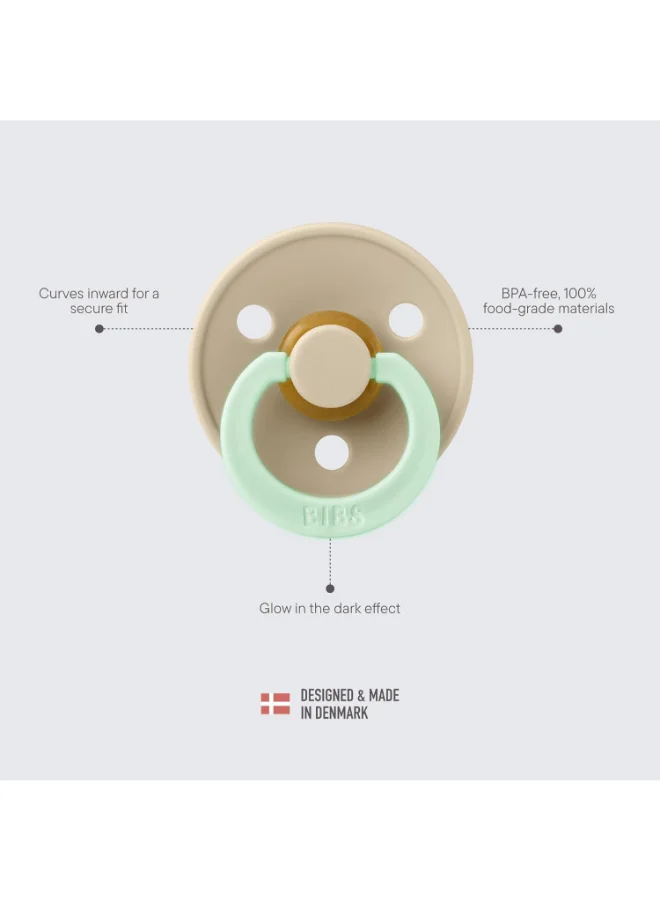 BIBS Pack of 2 Colour Symmetrical Soother, Bpa Free Dummy Pacifier, Symmetrical . Natural Rubber Latex, Made In Denmark. 0 - 6 Months Iron/Baby Blue