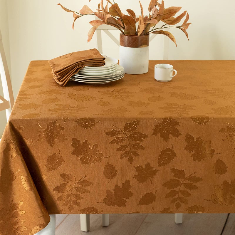 Benson Mills Harvest Legacy Damask Fabric Table Cloth Fall Harvest and Thanksgiving Tablecloth AmberBronze 60 x 84 Rectangular