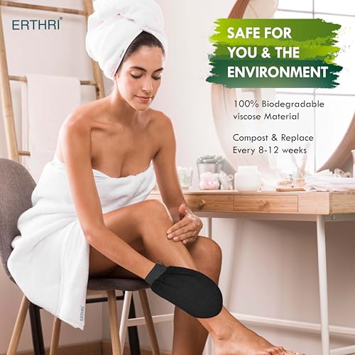 Erthri Body Exfoliating Glove | Pure Viscose Fibre Body Exfoliator Glove | Double-layered Exfoliating Gloves For Dead Skin | Bathing gloves Tan Removal For Face And Body (Black) (Pack of 2) - Image 5