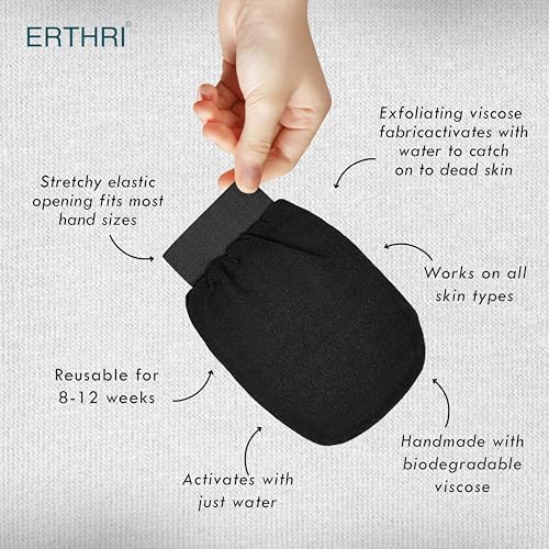 Erthri Body Exfoliating Glove | Pure Viscose Fibre Body Exfoliator Glove | Double-layered Exfoliating Gloves For Dead Skin | Bathing gloves Tan Removal For Face And Body (Black) (Pack of 2) - Image 2