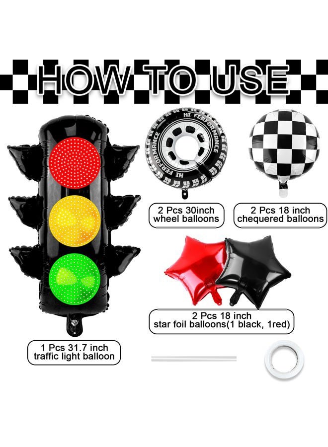 Lukinuo Race Car Party Balloon Set 7pcs Traffic Light, Checkered Balloons, Tire Balloons, Wheel Balloon Two Fast Two Curious Birthday Decorations Race Car Birthday Party Decorations - Image 2