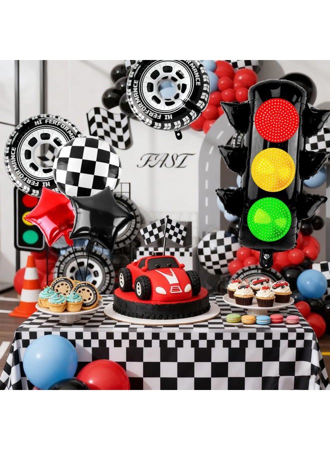 Lukinuo Race Car Party Balloon Set 7pcs Traffic Light, Checkered Balloons, Tire Balloons, Wheel Balloon Two Fast Two Curious Birthday Decorations Race Car Birthday Party Decorations - Image 5