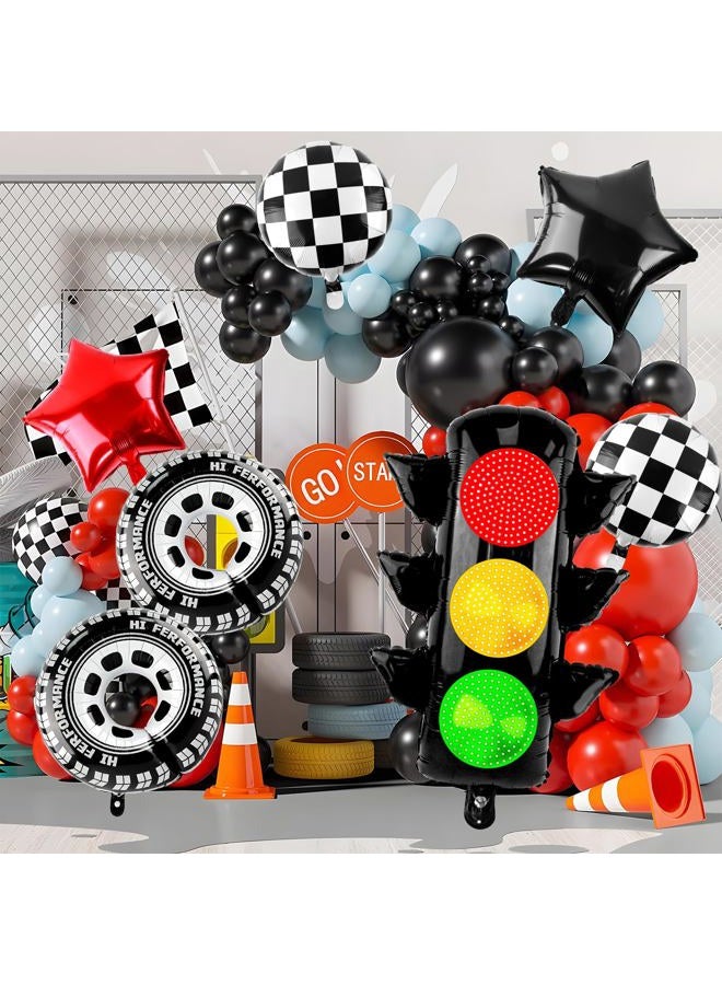 Lukinuo Race Car Party Balloon Set 7pcs Traffic Light, Checkered Balloons, Tire Balloons, Wheel Balloon Two Fast Two Curious Birthday Decorations Race Car Birthday Party Decorations - Image 4