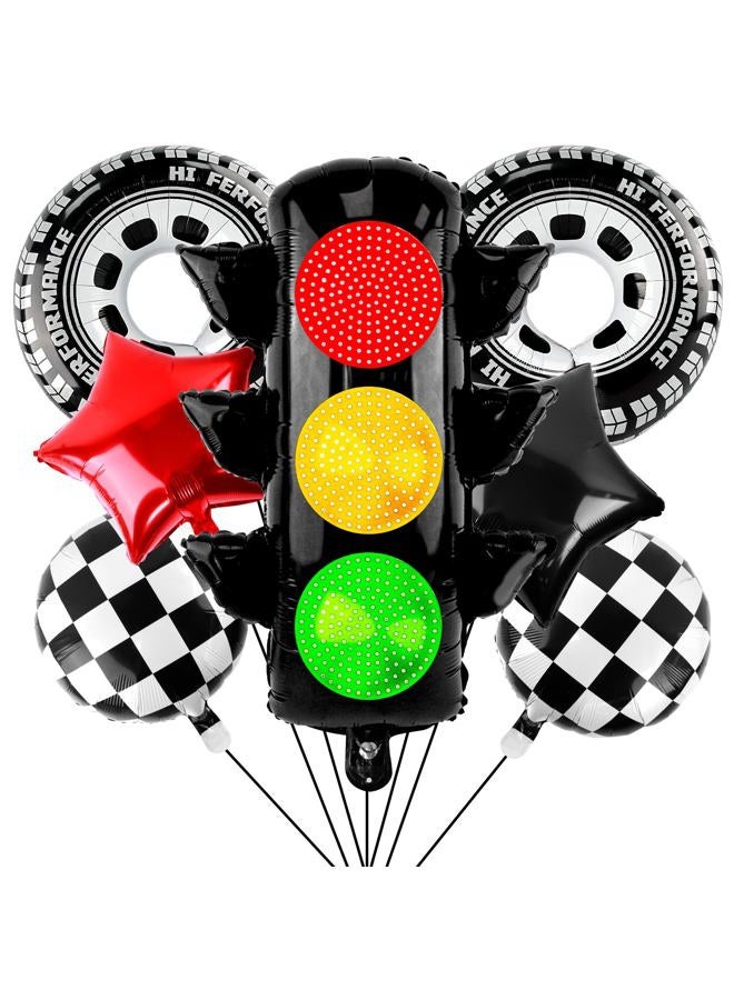 Lukinuo Race Car Party Balloon Set 7pcs Traffic Light, Checkered Balloons, Tire Balloons, Wheel Balloon Two Fast Two Curious Birthday Decorations Race Car Birthday Party Decorations - Image 1