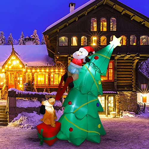 MorTime 57 FT Christmas Inflatable Santa Claus Clambing Tree Blow up Lighted Xmas Yard Decor with LED Lights for Christmas Outdoor Yard Party Shopping Mall Decorations
