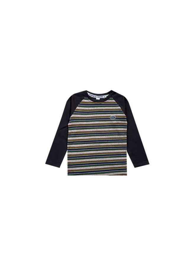 Children's Long-sleeved T-shirt  Spring New Style Girls' Retro Striped Base Shirt For Older Children, Soft And Comfortable Top