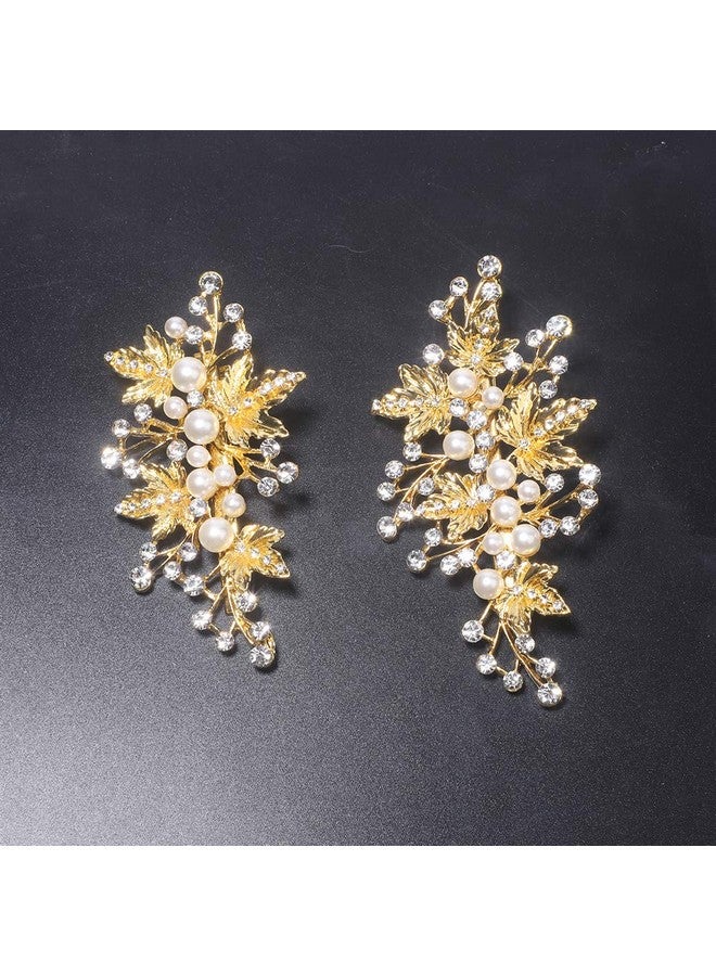 Sppry Wedding Hair Clips (2 Pcs) Rhinestone Pearl Hair Accessories For Bridal Women (Gold) - Image 3