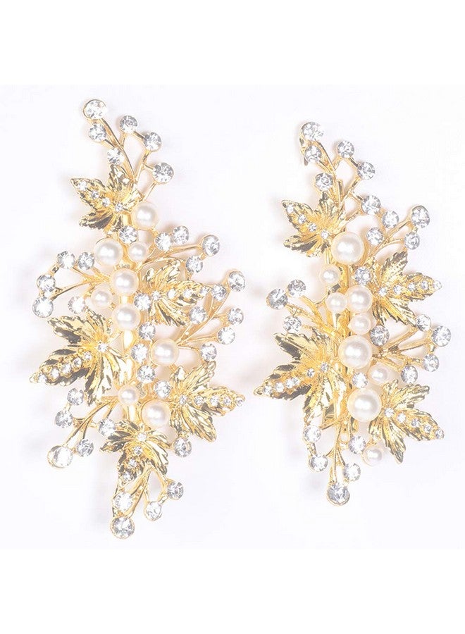 Sppry Wedding Hair Clips (2 Pcs) Rhinestone Pearl Hair Accessories For Bridal Women (Gold) - Image 2