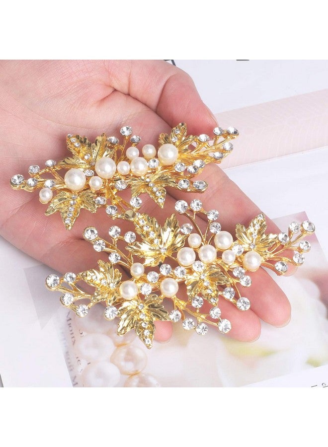 Sppry Wedding Hair Clips (2 Pcs) Rhinestone Pearl Hair Accessories For Bridal Women (Gold) - Image 5