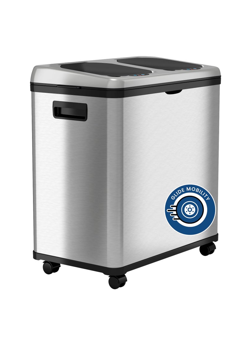 iTouchless iTouchless 16 Gallon Stainless Steel Combo Trash and Recycle Bin with Decals Dual Compartment 8 Gal each 60 Liter Kitchen Garbage Waste Can Touchless Includes Stickers to Label Bins 