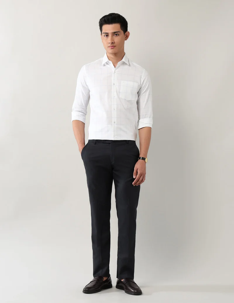 Arrow Navy Polyester Regular Fit Trousers for Men | Best Price UAE
