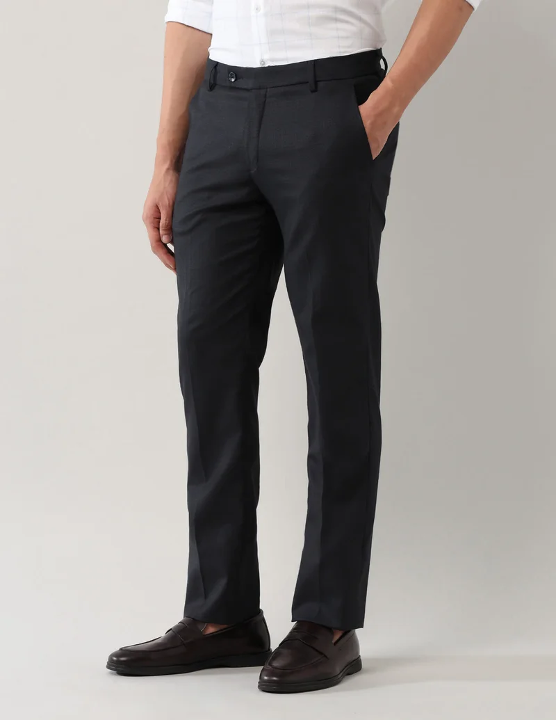 Arrow Navy Polyester Regular Fit Trousers for Men | Best Price UAE