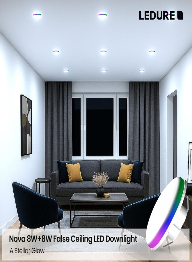 LEDURE Nova 8W+8W False Ceiling LED Downlight | Cool White+ Multi Color, Pack of 20 | 2-in1 Round Junction LED Light for Home & Offices - Image 4