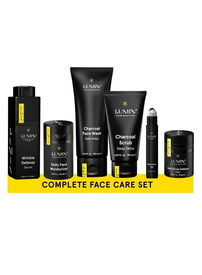 لومين - مجموعة العناية الكاملة بالبشرة للرجال تتضمن: غسول الوجه بالفحم، مقشر الفحم، مرطب الوجه، مصل التجاعيد، زيت التعافي، وبلسم حماية الهالات السوداء - Image 1