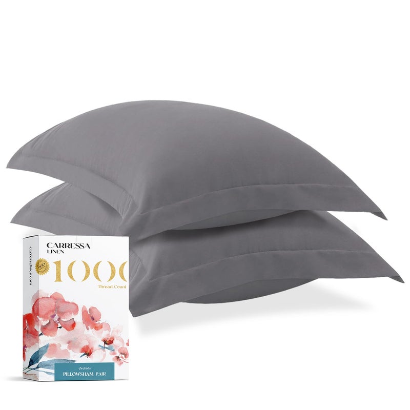 Carressa Linen Carressa Linen Egyptian Cotton Pillow Shams with Envelope Closure Dark Grey 1000 Thread Count Cotton Pack of 2 Euro 20 in X 36 in Dark Grey Pillow Shams Cushion Cover  Cases Super Soft Decorative 
