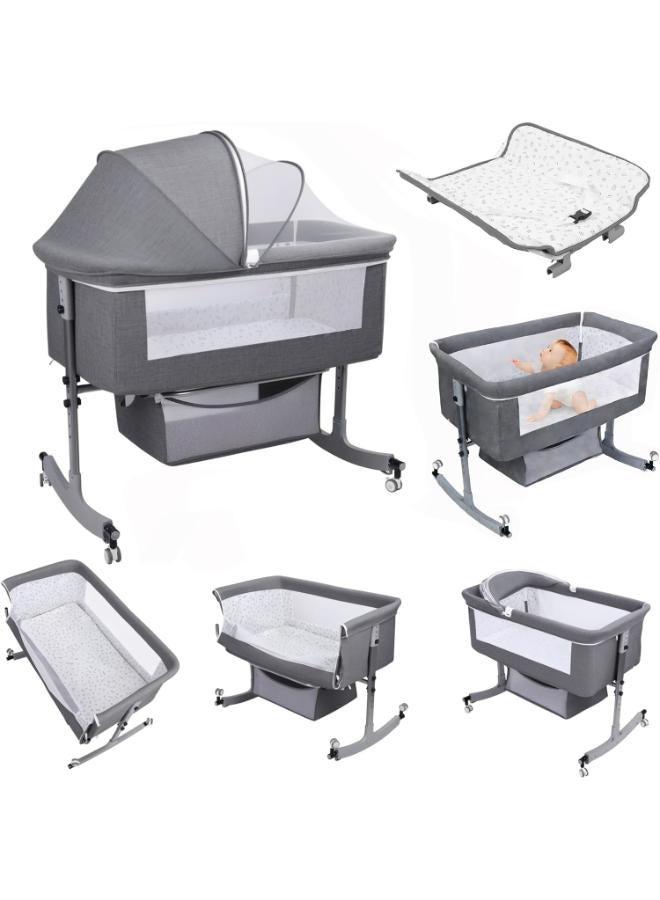 Adjustable Bedside Bassinet Baby Crib with Mosquito Net and Wheels - Image 4