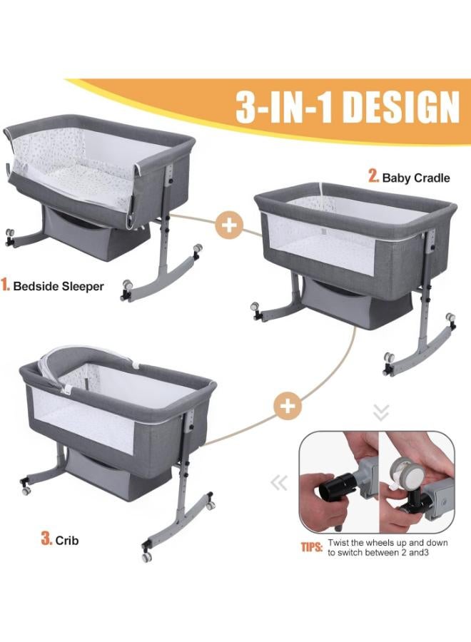 Adjustable Bedside Bassinet Baby Crib with Mosquito Net and Wheels - Image 1