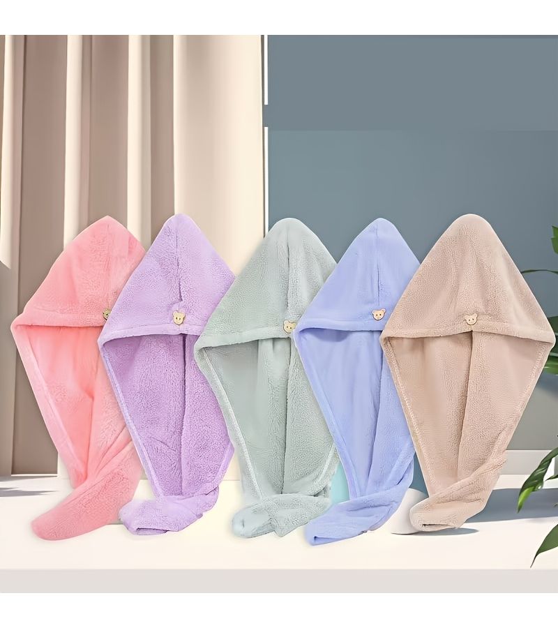 1pc Pink Ladies Fine Fiber Single Layer Drying Towel Snap Closure For Wet Long Curly Hair Soft Coral Fleece Fabric - Image 1