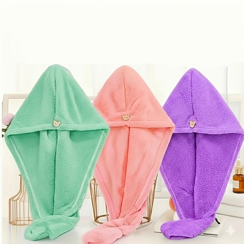 1pc Pink Ladies Fine Fiber Single Layer Drying Towel Snap Closure For Wet Long Curly Hair Soft Coral Fleece Fabric - Image 4
