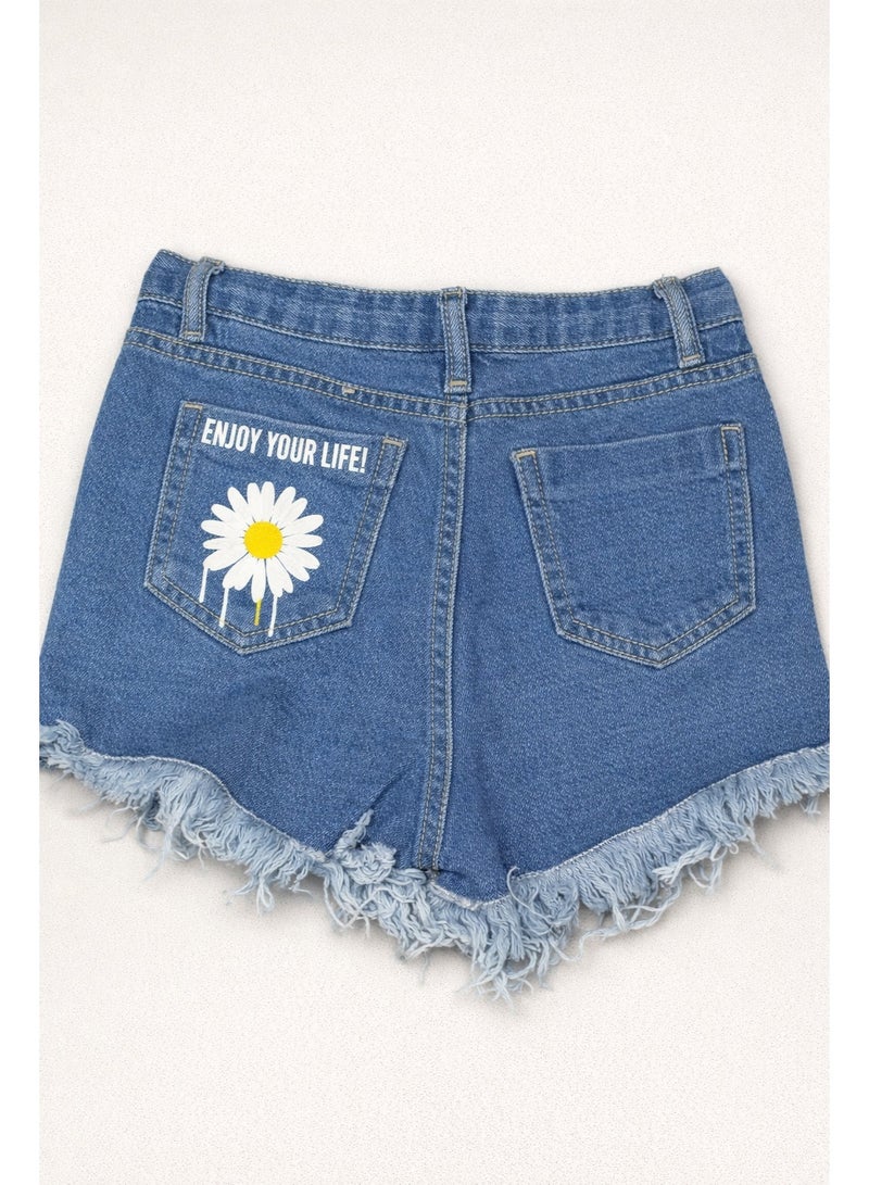 Girls Blue Denim Shorts – Soft Cotton, Frayed Hem, Casual Summer Wear - Image 5