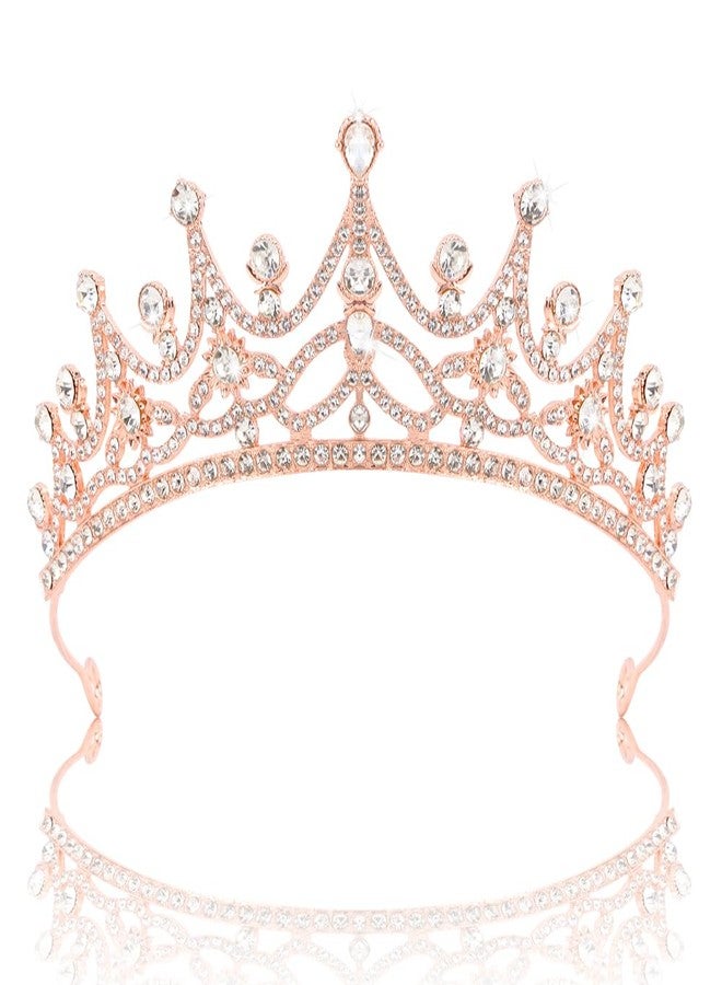 Ahoney Rose Gold Crown Wedding Tiara for Women Metal Crystal Princess Bride Quinceanera Headpieces Birthday Prom Pageant Halloween - Image 1