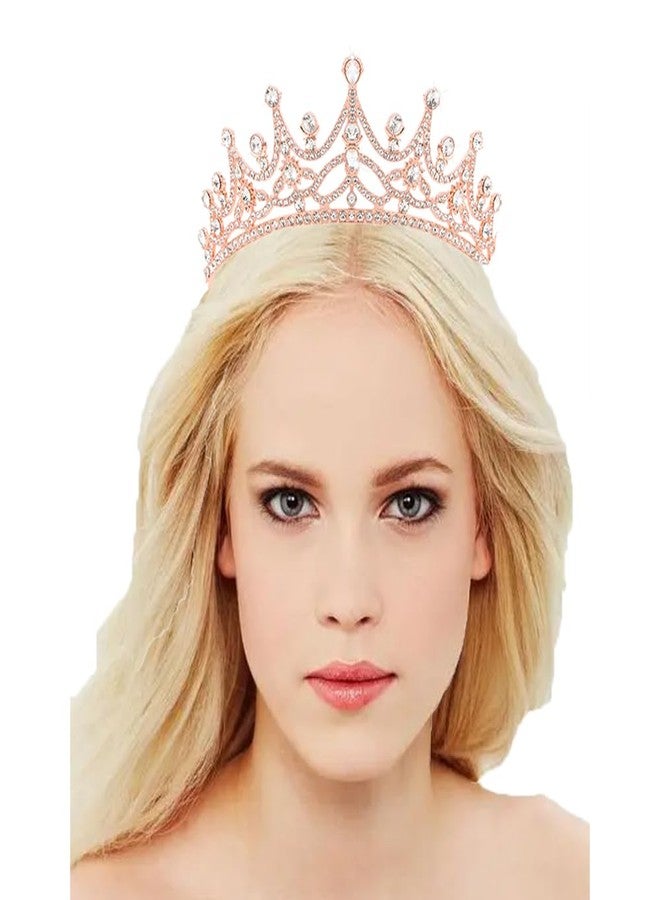 Ahoney Rose Gold Crown Wedding Tiara for Women Metal Crystal Princess Bride Quinceanera Headpieces Birthday Prom Pageant Halloween - Image 2