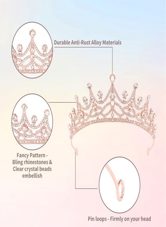 Ahoney Rose Gold Crown Wedding Tiara for Women Metal Crystal Princess Bride Quinceanera Headpieces Birthday Prom Pageant Halloween - Image 5