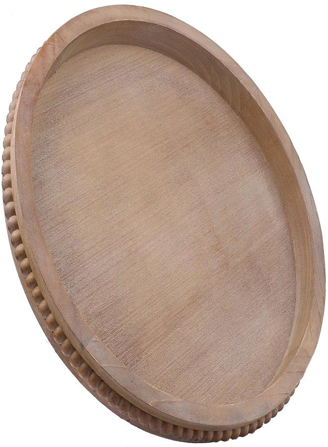 Hrastany Wood Decorative Serving Tray with Bead, Round Vintage Wooden Ottoman Tray for Home Centerpiece, Counter Organizer, 13” Circle Tray for Kitchen, Living Room (Rustic Brown) - Image 1