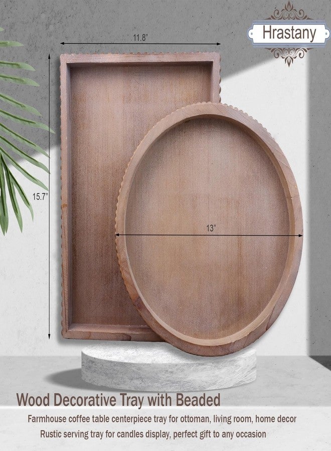 Hrastany Wood Decorative Serving Tray with Bead, Round Vintage Wooden Ottoman Tray for Home Centerpiece, Counter Organizer, 13” Circle Tray for Kitchen, Living Room (Rustic Brown) - Image 4