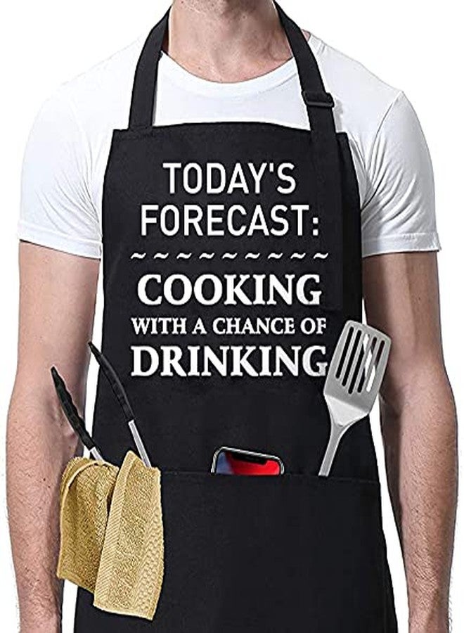 XBPDMWIN Funny Aprons for Men, Mens BBQ Aprons Cooking with A Chance of Drinking, Fully Adjustable, Two Pockets, Extra Long Ties - Image 3