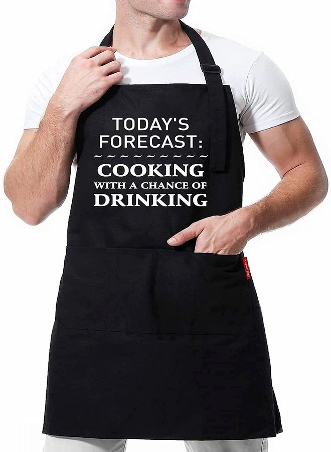 XBPDMWIN Funny Aprons for Men, Mens BBQ Aprons Cooking with A Chance of Drinking, Fully Adjustable, Two Pockets, Extra Long Ties - Image 1