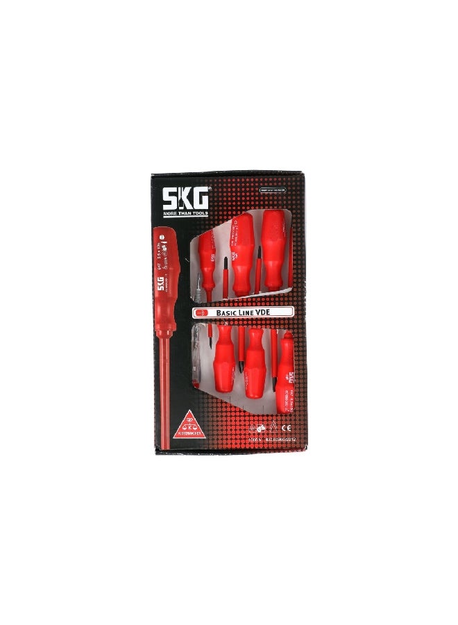 SKG 7-Piece Basic Line VDE Screwdriver Set Red and Clear 3.81 x 33.782 x 18.288 cm 56080 - Image 1
