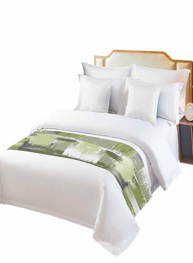 Homechoid Sage Green Bed Runner for King Size Bed, Bedspread Protector Slipcover Bed Scarf for Foot Bed Runners & Scarves for Bedroom Hotel Wedding Room 102x20 Inches Gradient White Farmhouse Country Smear Art - Image 2