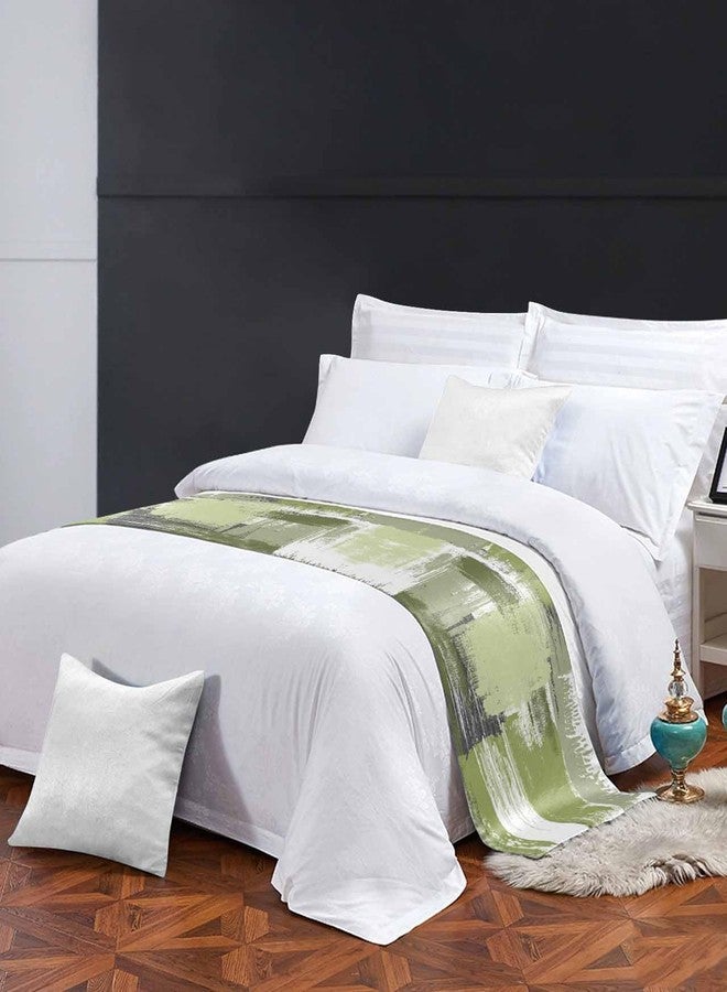 Homechoid Sage Green Bed Runner for King Size Bed, Bedspread Protector Slipcover Bed Scarf for Foot Bed Runners & Scarves for Bedroom Hotel Wedding Room 102x20 Inches Gradient White Farmhouse Country Smear Art - Image 3