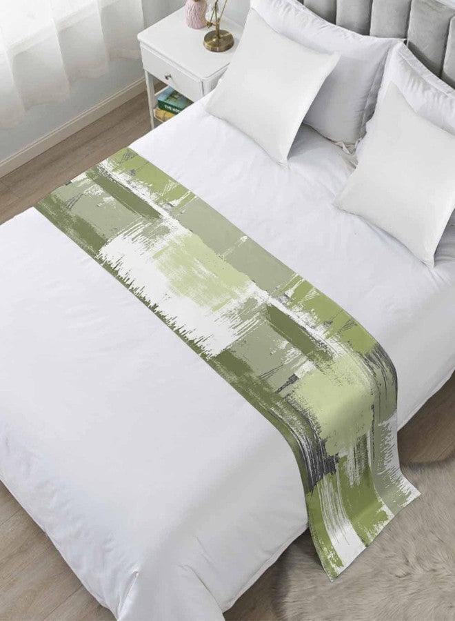 Homechoid Sage Green Bed Runner for King Size Bed, Bedspread Protector Slipcover Bed Scarf for Foot Bed Runners & Scarves for Bedroom Hotel Wedding Room 102x20 Inches Gradient White Farmhouse Country Smear Art - Image 1