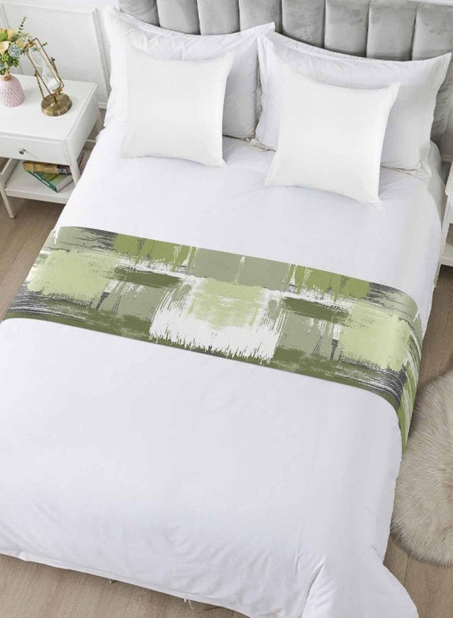 Homechoid Sage Green Bed Runner for King Size Bed, Bedspread Protector Slipcover Bed Scarf for Foot Bed Runners & Scarves for Bedroom Hotel Wedding Room 102x20 Inches Gradient White Farmhouse Country Smear Art - Image 5
