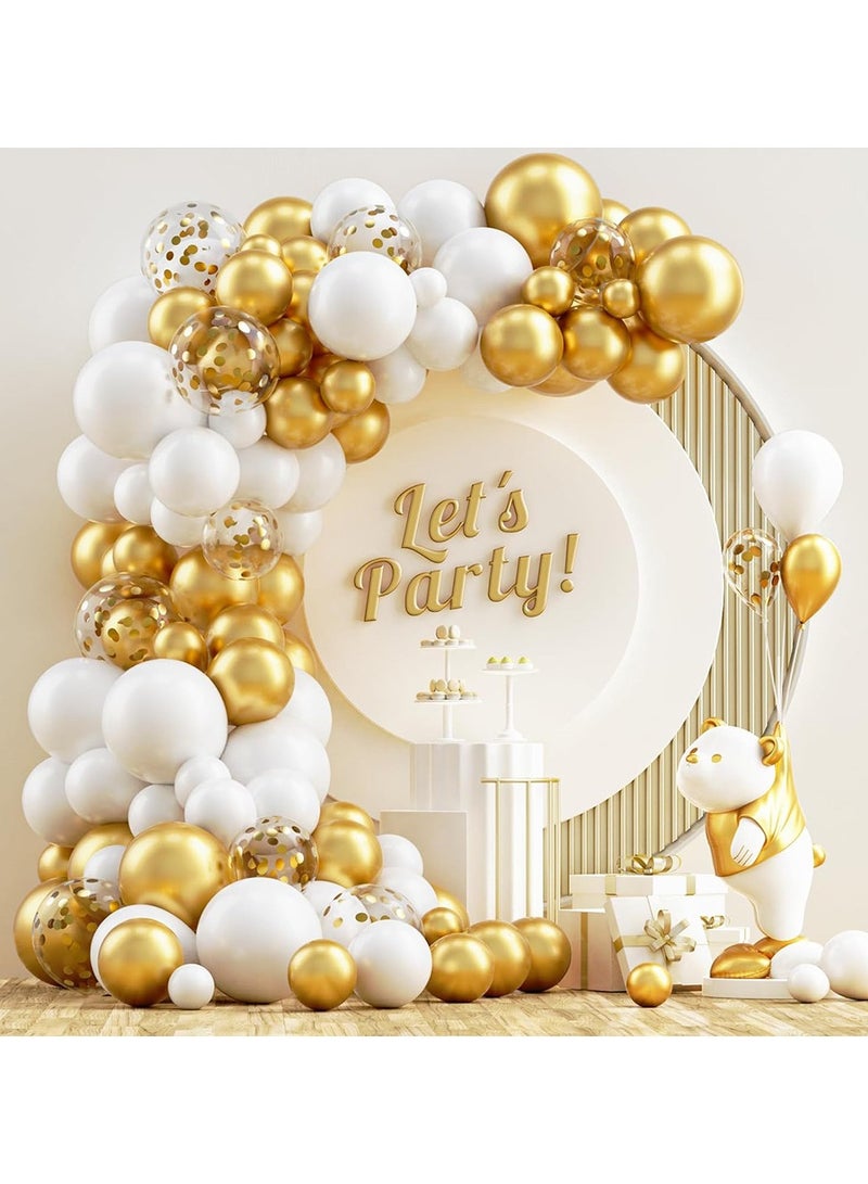 جيج بي في 120pcs أبيض الذهب البالون القوس مجموعة مجموعة موضوع الديكور معكرون ناعم البالون البالون البالون الزفاف - Image 1