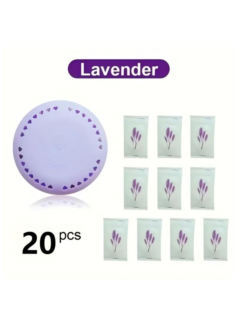 20 قرصًا من أقراص معطر الجو برائحة اللافندر - مزيل روائح يدوم طويلًا للمنزل والسيارة والحمام والخزانة وخزانة الملابس - مزيل روائح صلب مضغوط مع غلاف إضافي - Image 1