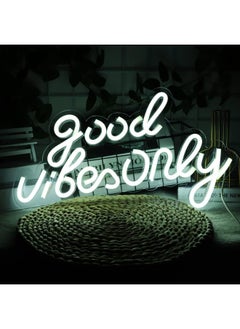 BPA Good Vibes Only Neon Signs Led Neon Lights Wall Decoration Neon Lights For Bedroom, Neon Wall Sign Decorative Light For Bedroom, Game Room, Hotel, Bar, Birthday Party（White）, 65X35 Cm  - Image 1