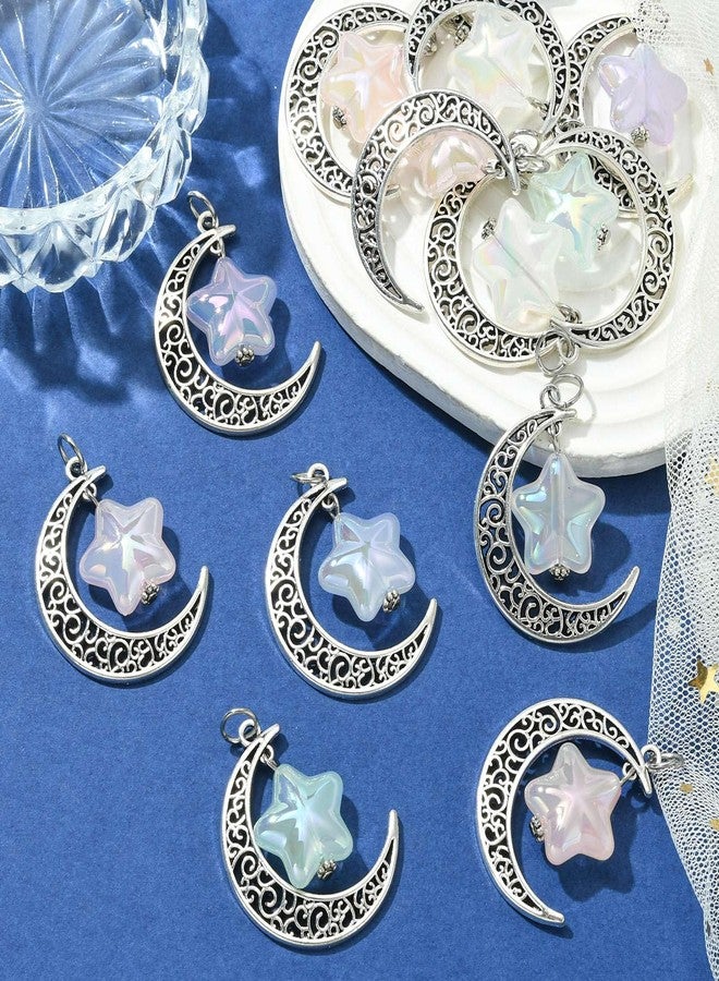 Ipotkitt 20 Pcs 5 Colors Vintage Alloy Moon and Acrylic Star Charms Colorful Celestial Moon Star Charms with 304 Stainless Steel Jump Rings for Jewelry Making - Image 4