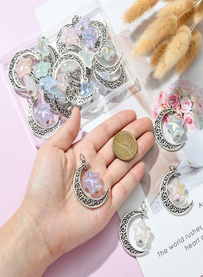 Ipotkitt 20 Pcs 5 Colors Vintage Alloy Moon and Acrylic Star Charms Colorful Celestial Moon Star Charms with 304 Stainless Steel Jump Rings for Jewelry Making - Image 3