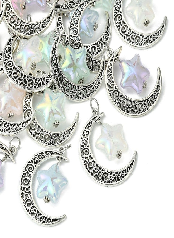 Ipotkitt 20 Pcs 5 Colors Vintage Alloy Moon and Acrylic Star Charms Colorful Celestial Moon Star Charms with 304 Stainless Steel Jump Rings for Jewelry Making - Image 1