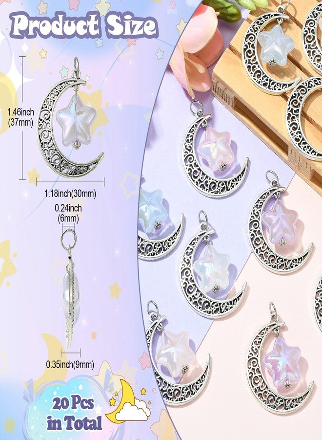 Ipotkitt 20 Pcs 5 Colors Vintage Alloy Moon and Acrylic Star Charms Colorful Celestial Moon Star Charms with 304 Stainless Steel Jump Rings for Jewelry Making - Image 2