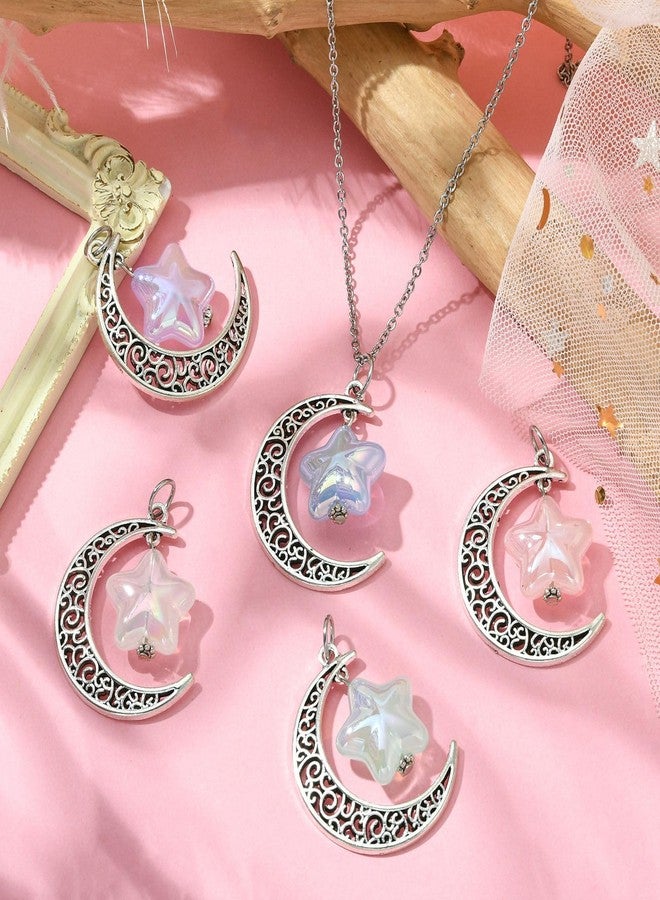 Ipotkitt 20 Pcs 5 Colors Vintage Alloy Moon and Acrylic Star Charms Colorful Celestial Moon Star Charms with 304 Stainless Steel Jump Rings for Jewelry Making - Image 5