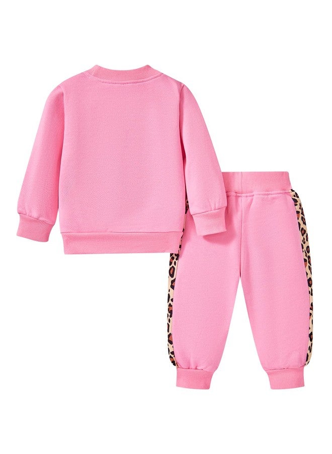 FUNMETA Baby Girl Clothes 2 Piece Cute Outfit, Long Sleeve Pullover Crewneck Sweatshirt with Jogger Pants Infant Clothing Set for Spring Fall Winter, 12-18M, Pink Leopard - Image 3