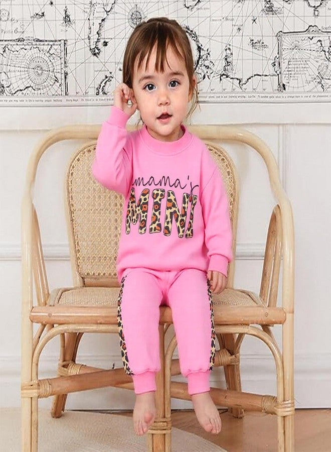 FUNMETA Baby Girl Clothes 2 Piece Cute Outfit, Long Sleeve Pullover Crewneck Sweatshirt with Jogger Pants Infant Clothing Set for Spring Fall Winter, 12-18M, Pink Leopard - Image 2