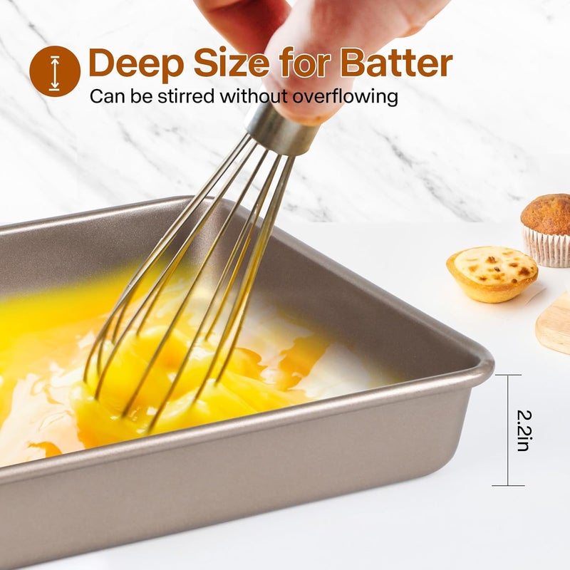 Barlket Deep Baking Pans Set, 3-Pieces Rectangle Cake Pan, Nonstick Roasting Pans Set for Thanksgiving Christmas, 9/11/13 Inch, Toaster Oven Tray Bakeware Set, Lasagna Pan Deep Size, Heavy Duty, Gold - Image 4