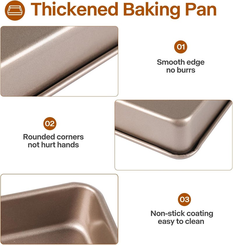 Barlket Deep Baking Pans Set, 3-Pieces Rectangle Cake Pan, Nonstick Roasting Pans Set for Thanksgiving Christmas, 9/11/13 Inch, Toaster Oven Tray Bakeware Set, Lasagna Pan Deep Size, Heavy Duty, Gold - Image 5