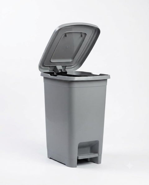 Slim Plastic Trash Can with Foot Pedal and Lid, Flexible and Break - Resistant for Kitchen, Bathroom and Office, Capacity (10 / 25 / 40 Liters) - Multiple Colors (Grey, Liters, 10)